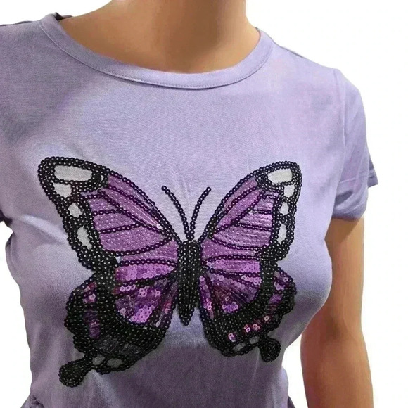 Lavender Butterfly Graphic T-Shirt - Never Worn Women's Casual Top - Picture 5 of 8